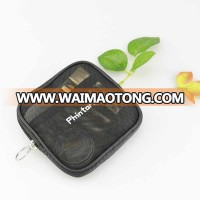 See through cosmetic pouch custom logo black zipper nylon mesh makeup bag