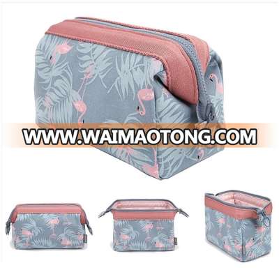 Makeup Bag Light Blue Flamingo Brush Organizer