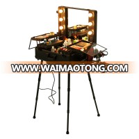 Portable Professional Rolling Aluminium Salon Makeup Trolley Case With Lights